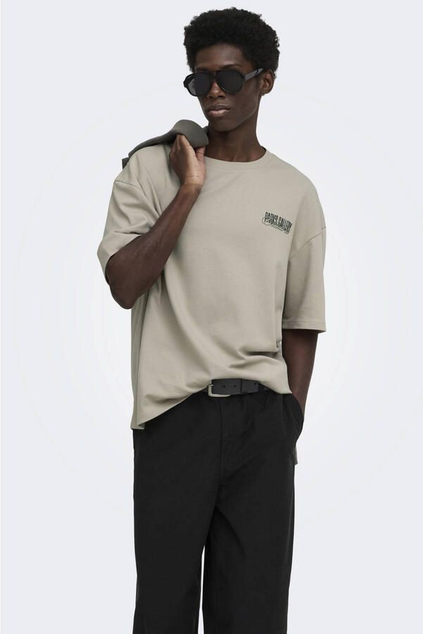 ONLY & SONS boxy T-shirt met backprint beige