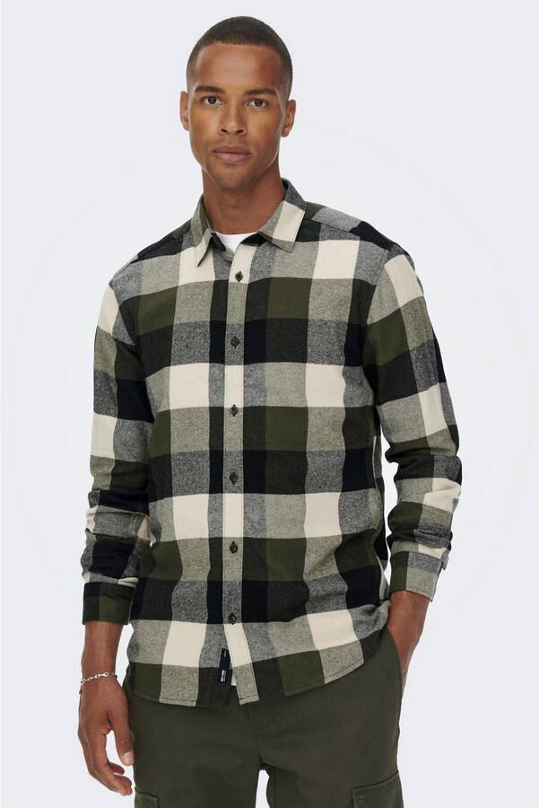 Only & Sons Groene Katoenen Overhemd met Lange Mouwen Green Heren