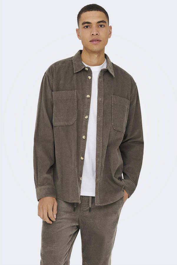ONLY & SONS corduroy casual overhemd bruin