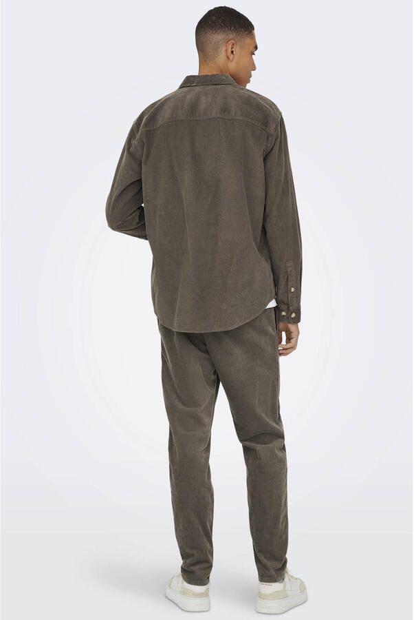 ONLY & SONS corduroy casual overhemd bruin - Foto 2