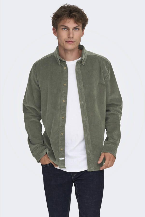 ONLY & SONS corduroy regular fit overhemd groen