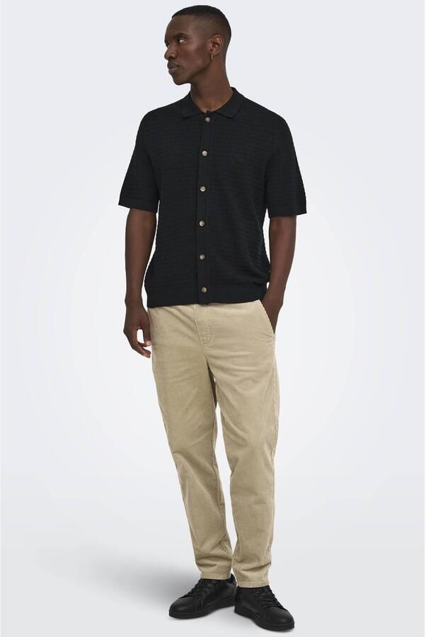Only & Sons Tapered fit corduroy broek met elastische band model 'LINUS' - Foto 3