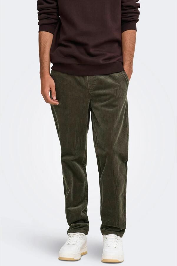 ONLY & SONS corduroy tapered casual broek donkergroen