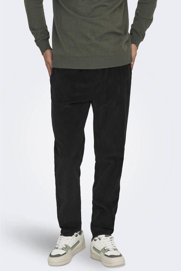 Only & Sons Tapered fit corduroy broek met elastische band model 'LINUS'