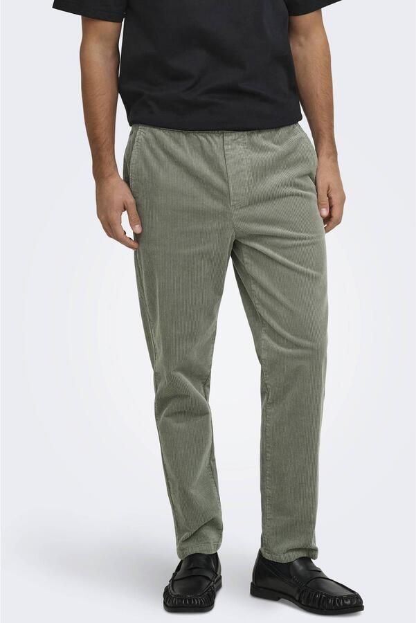 Only & Sons Tapered fit corduroy broek met elastische band model 'LINUS' - Foto 2