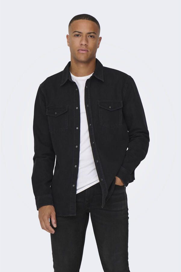 ONLY & SONS regular fit denim overhemd ONSBANE grijs - Foto 3