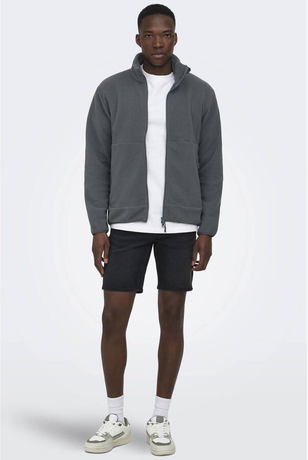 ONLY & SONS fleece tussenjas grijs - Foto 3