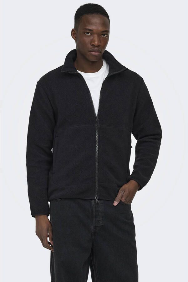 ONLY & SONS fleece tussenjas zwart