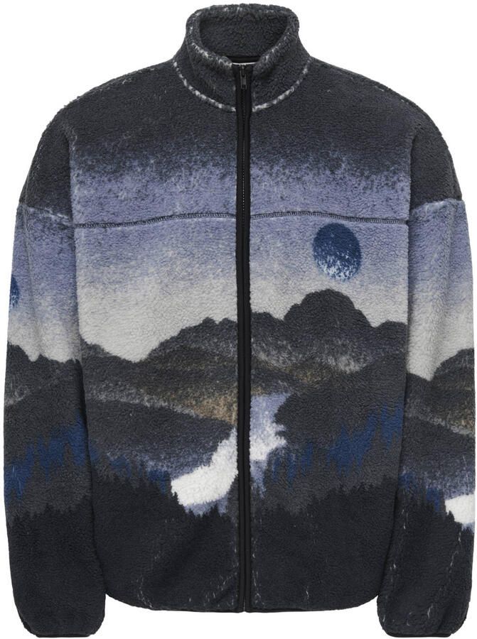 ONLY & SONS fleecevest met print donkerblauw