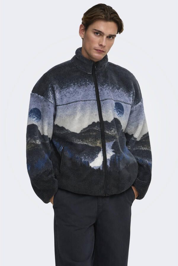 Only & Sons Fleecejack met landschaps-motiefprint