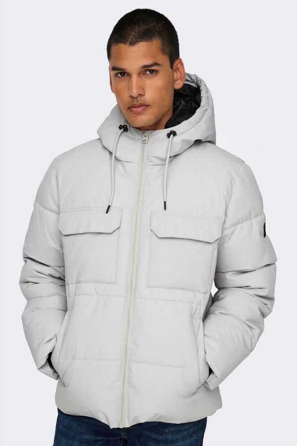 ONLY & SONS gewatteerde jas ONSELIJAH lichtgrijs - Foto 3