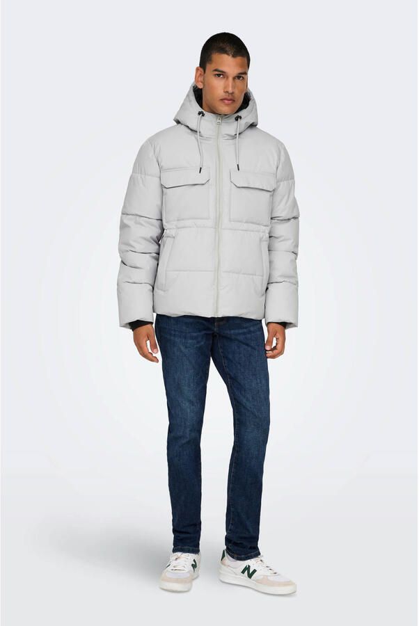 ONLY & SONS gewatteerde jas ONSELIJAH lichtgrijs