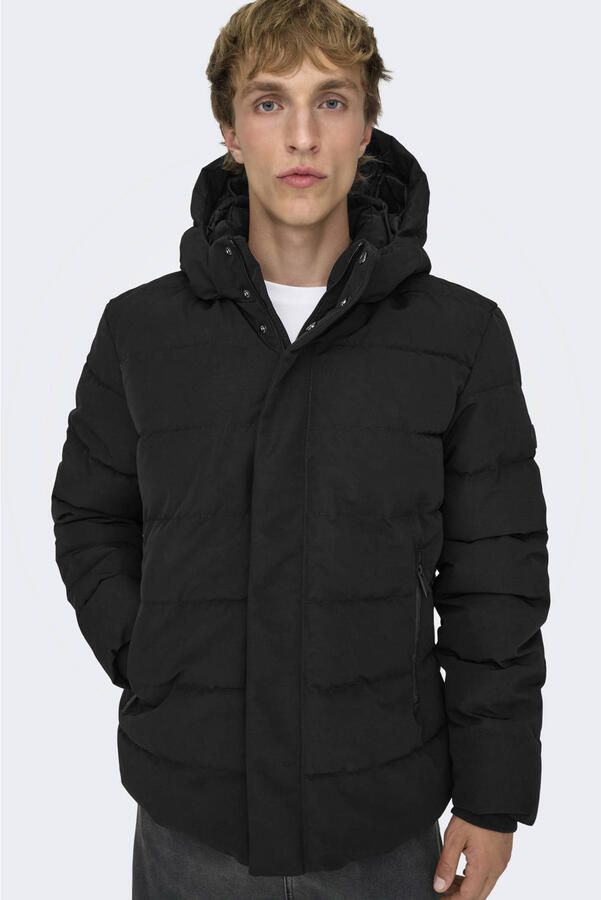Only & Sons Stijlvolle en warme gewatteerde jas Black Heren