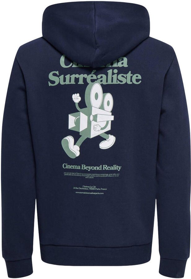 ONLY & SONS hoodie met backprint donkerblauw