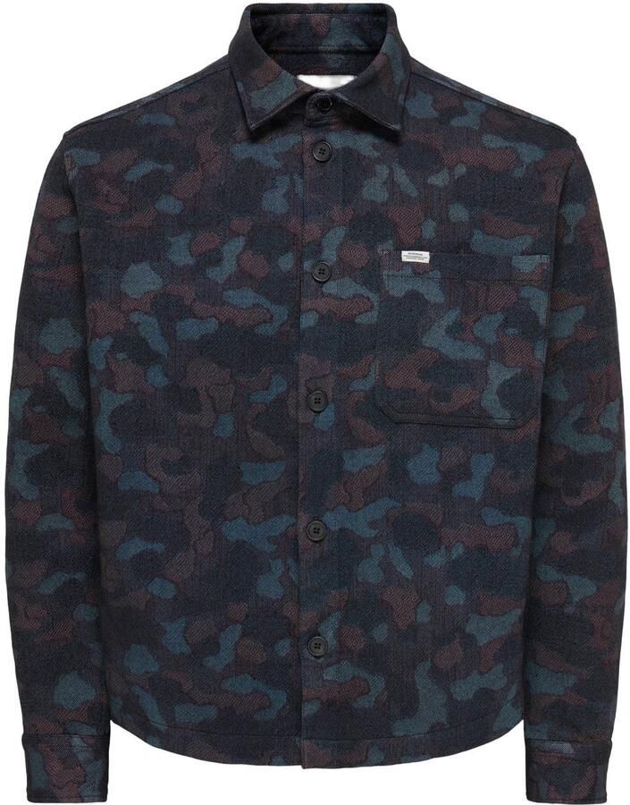 ONLY & SONS regular fit jacquard overshirt met print blue nights
