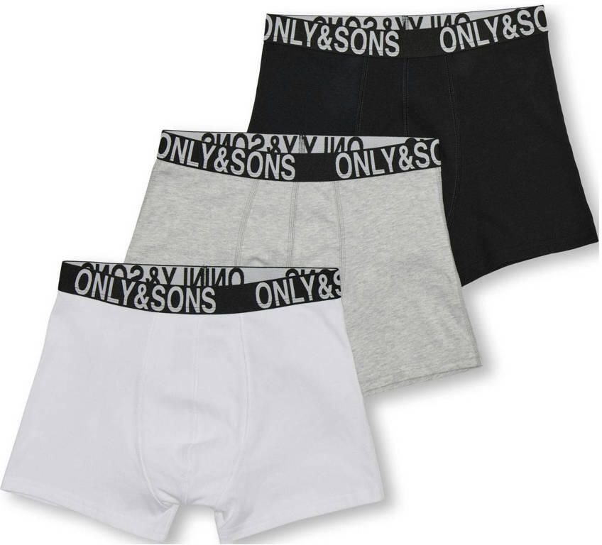 ONLY & SONS JUNIOR boxershort zwart grijs wit (set van 3)