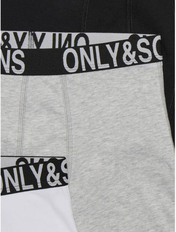 ONLY & SONS JUNIOR boxershort zwart grijs wit (set van 3) - Foto 3