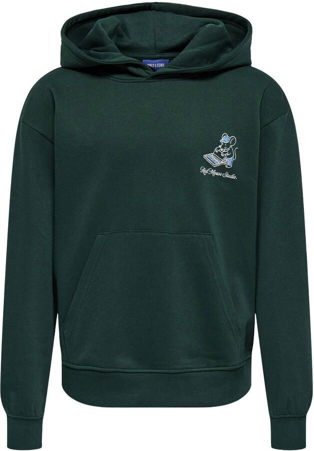 ONLY & SONS JUNIOR hoodie met backprint donkergroen