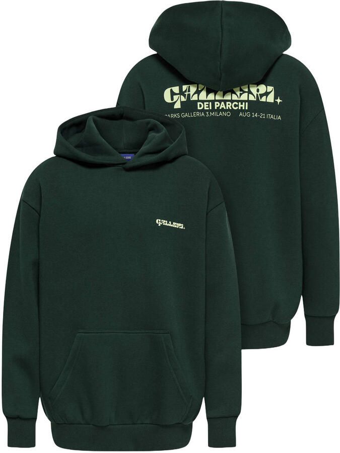 ONLY & SONS JUNIOR hoodie met backprint donkergroen - Foto 3