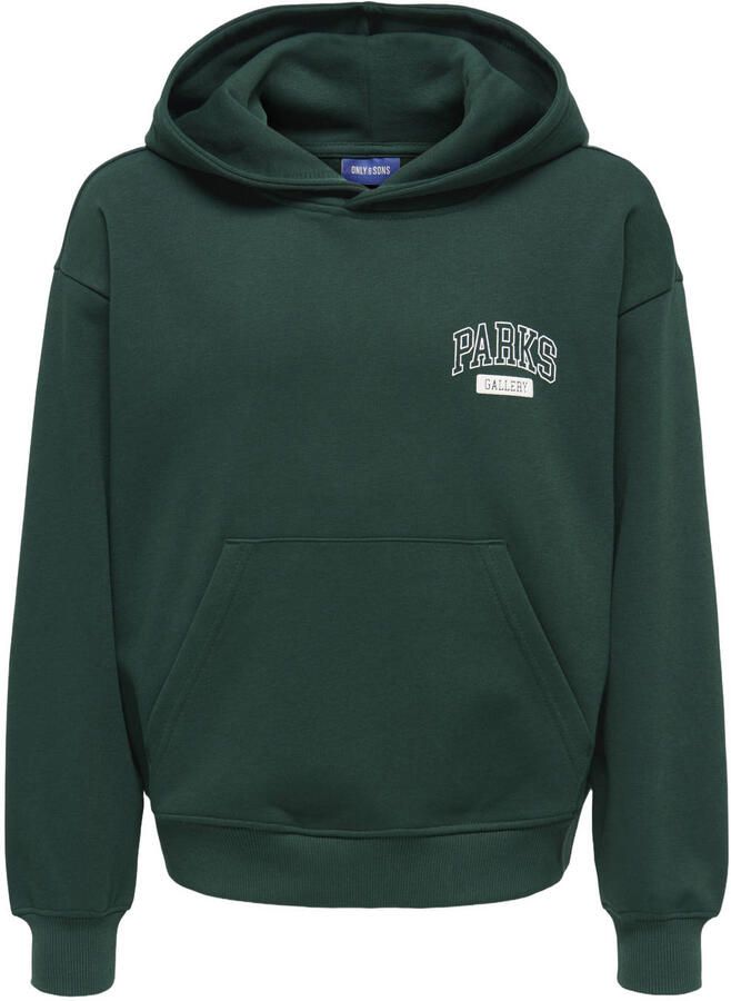 ONLY & SONS JUNIOR hoodie met backprint donkergroen