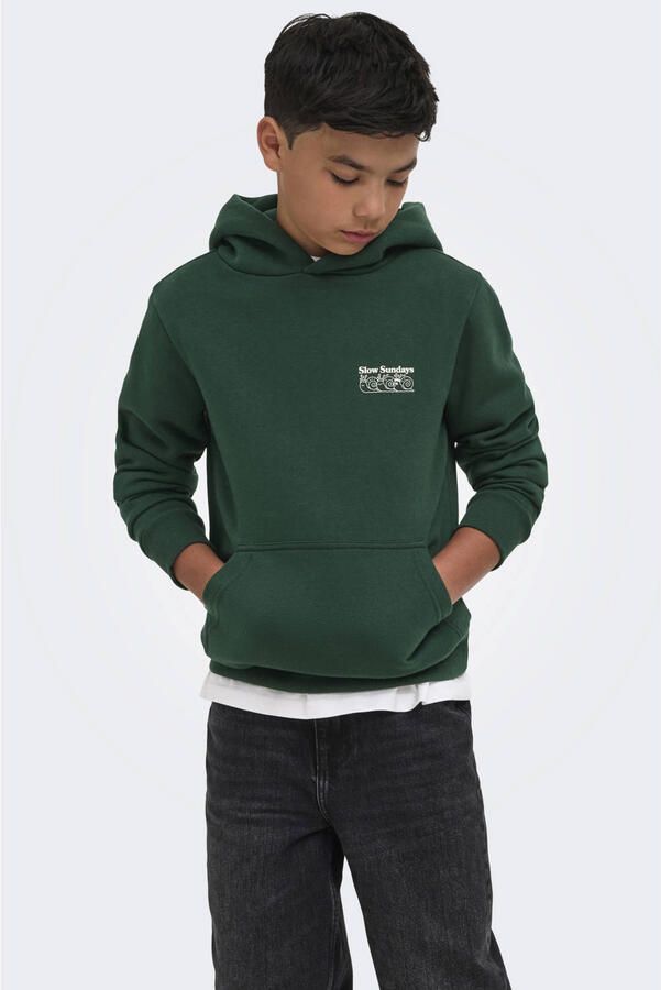 ONLY & SONS JUNIOR hoodie met backprint donkergroen
