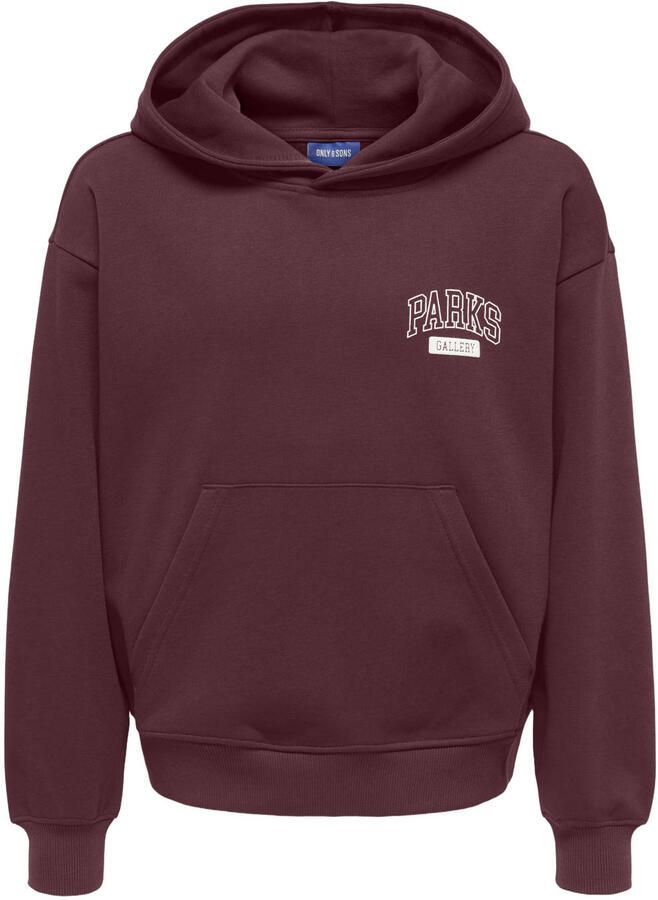 ONLY & SONS JUNIOR hoodie met backprint donkerrood