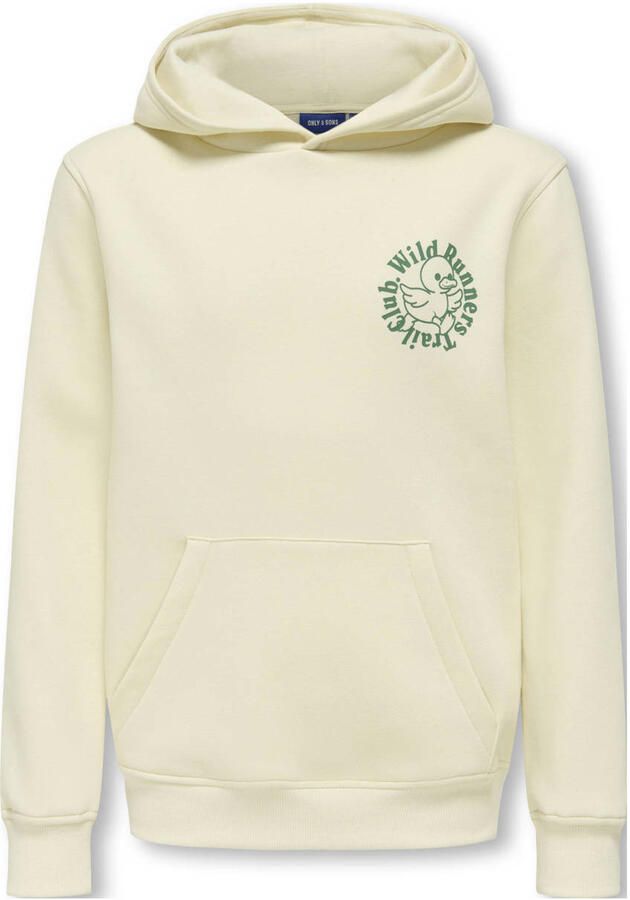 ONLY & SONS JUNIOR hoodie met backprint ecru