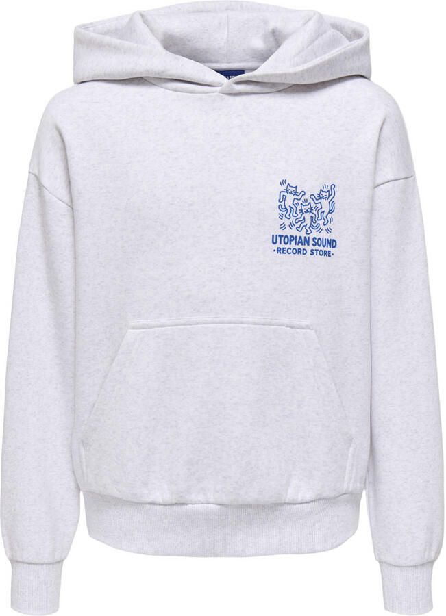 ONLY & SONS JUNIOR hoodie met backprint lichtgrijs