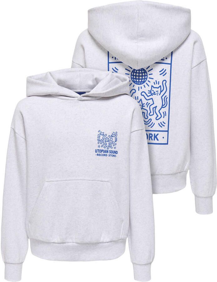 ONLY & SONS JUNIOR hoodie met backprint lichtgrijs - Foto 2