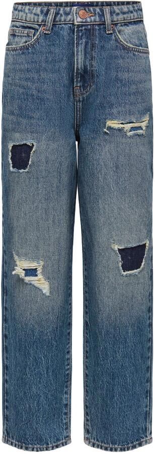 ONLY & SONS JUNIOR OSJEDGE ripped straight leg jeans met slijtage donkerblauw denim