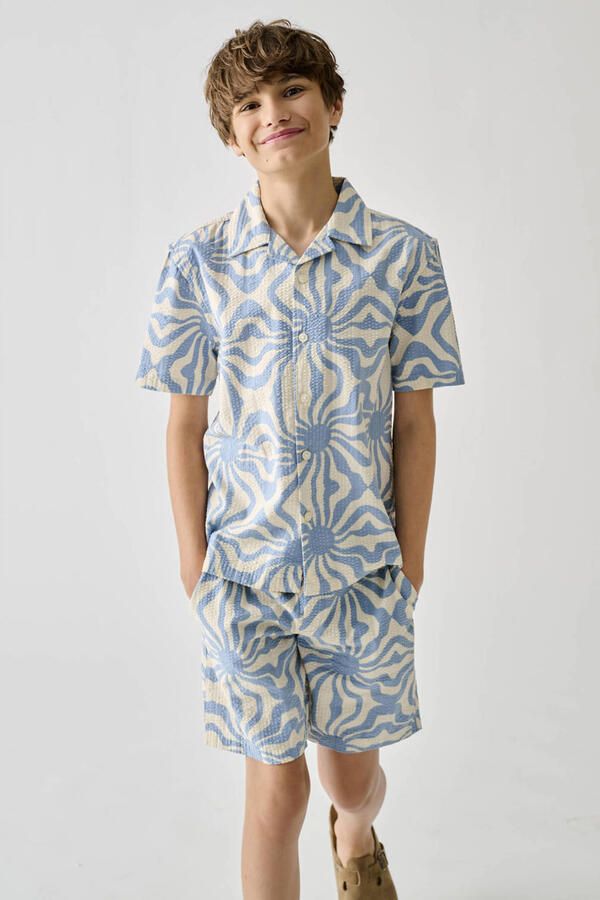 ONLY & SONS JUNIOR casual short met textuur lichtblauw