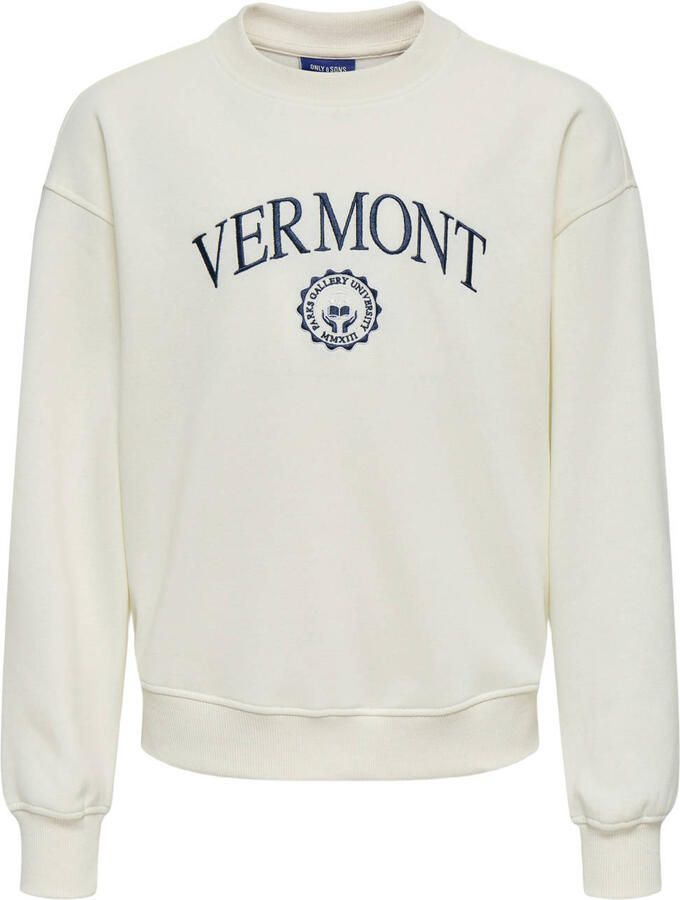 ONLY & SONS JUNIOR sweater met borduursels en tekst ecru