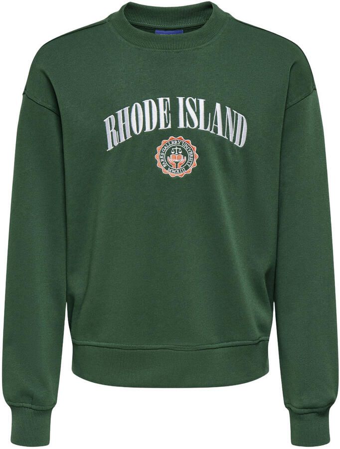 ONLY & SONS JUNIOR sweater met borduursels en tekst groen