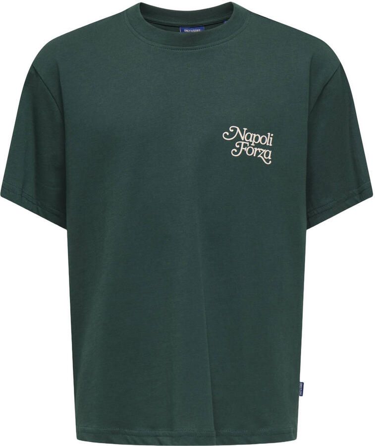 ONLY & SONS JUNIOR T-shirt met backprint donkergroen