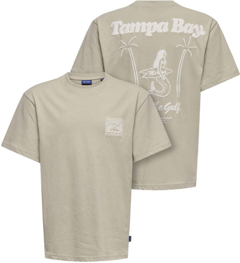 ONLY & SONS JUNIOR T-shirt met backprint grijsgroen - Foto 2