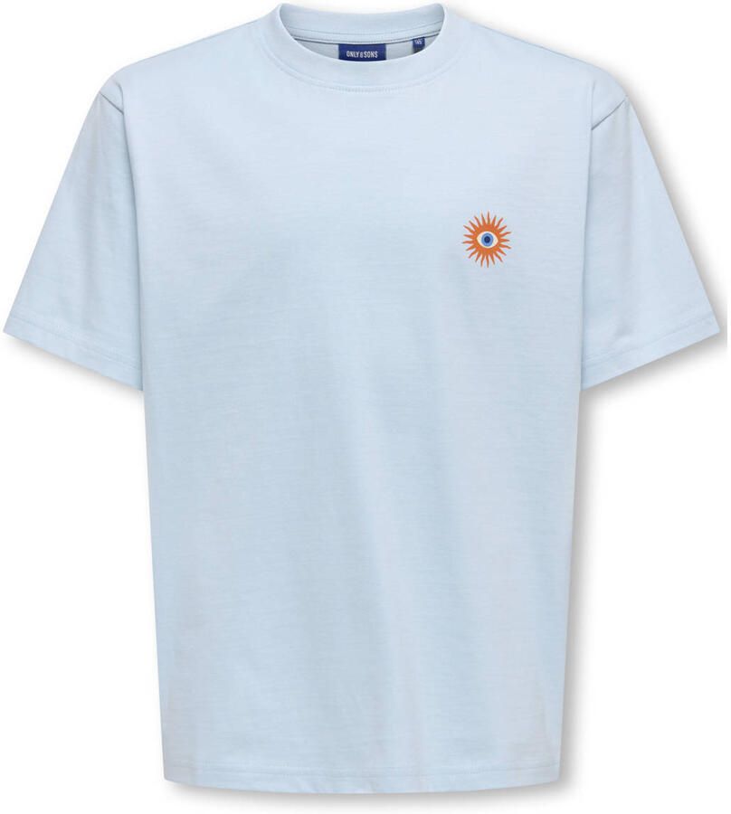 ONLY & SONS JUNIOR T-shirt met backprint lichtblauw