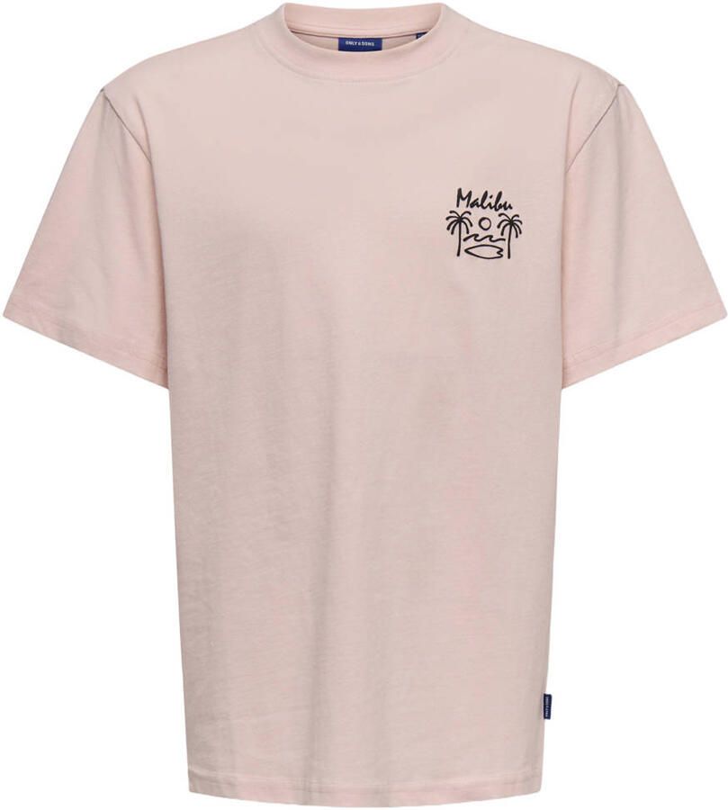 ONLY & SONS JUNIOR T-shirt met backprint lichtroze