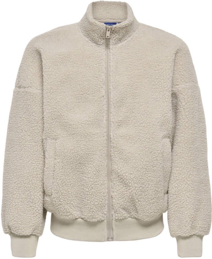 ONLY & SONS JUNIOR teddy sweatvest met backprint ecru