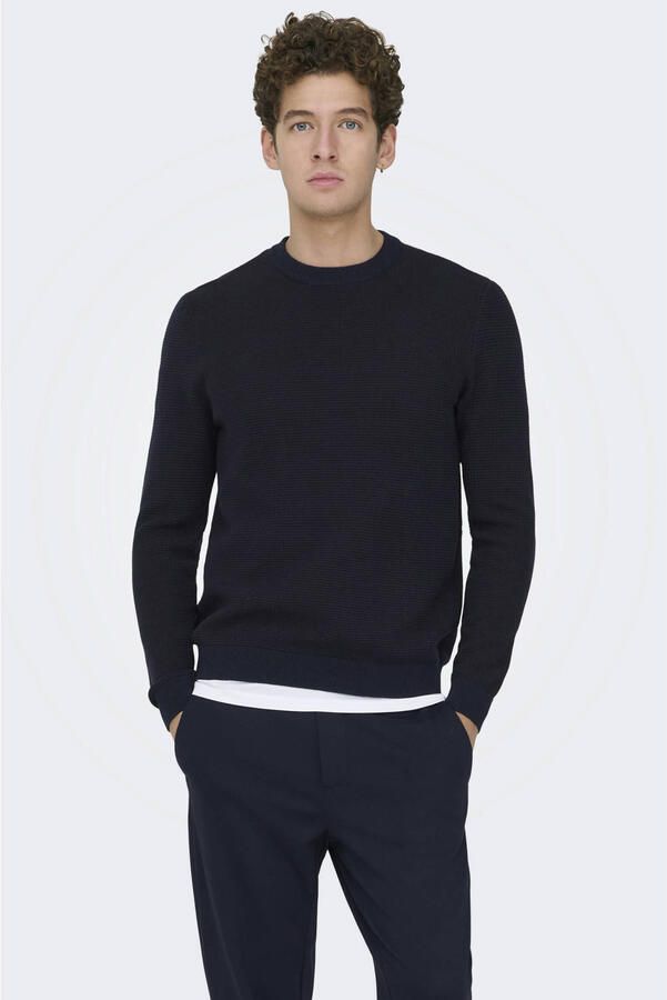 ONLY & SONS katoenen regular fit gebreide gemêleerde trui dark sapphire