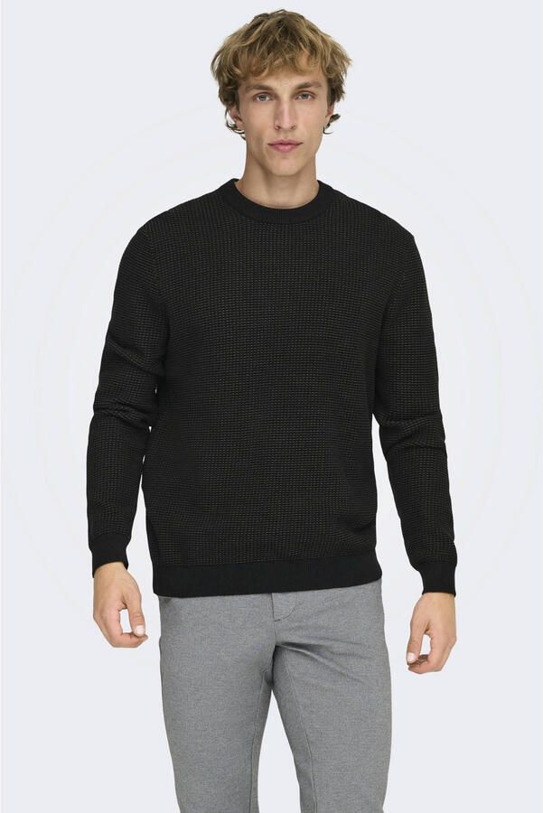 ONLY & SONS katoenen regular fit gebreide gemêleerde trui zwart