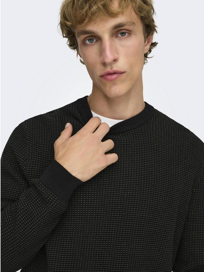 ONLY & SONS katoenen regular fit gebreide gemêleerde trui zwart - Foto 2