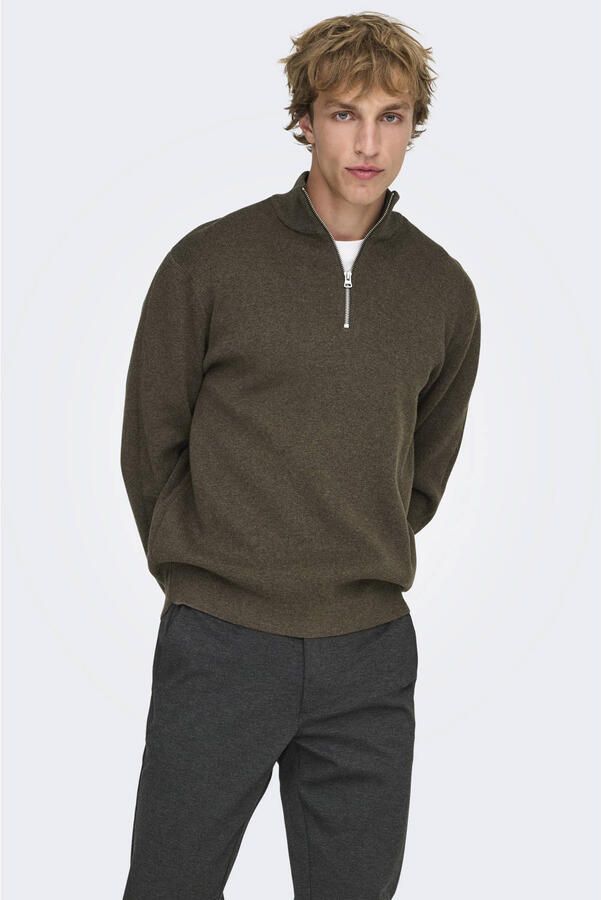 ONLY & SONS katoenen regular fit gebreide trui coffee bean