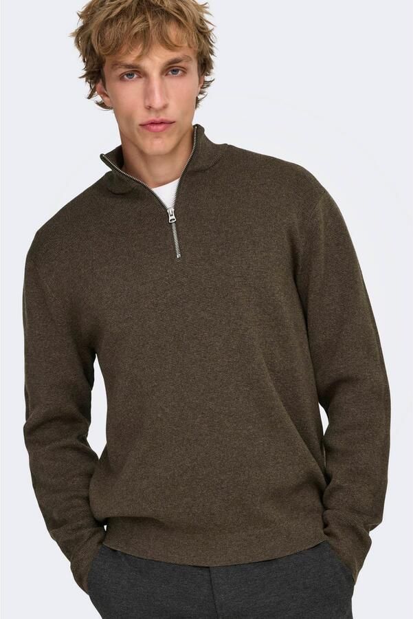 ONLY & SONS katoenen regular fit gebreide trui coffee bean - Foto 3