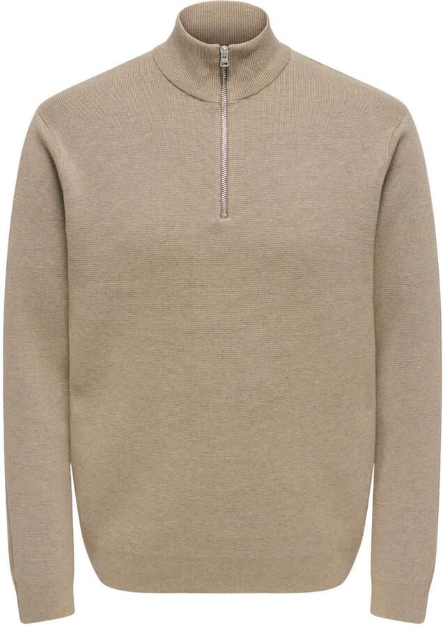 ONLY & SONS katoenen regular fit gebreide trui desert taupe