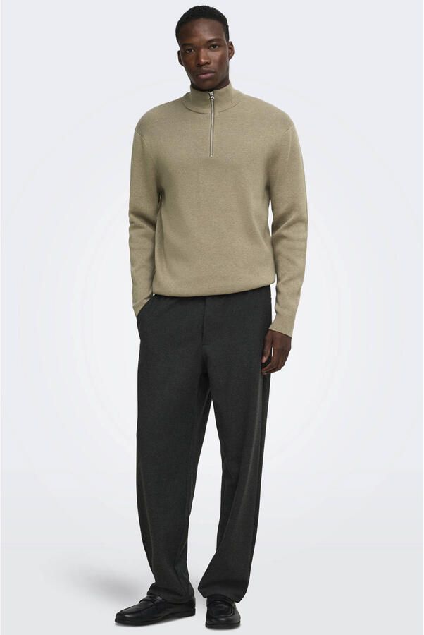 ONLY & SONS katoenen regular fit gebreide trui desert taupe - Foto 3