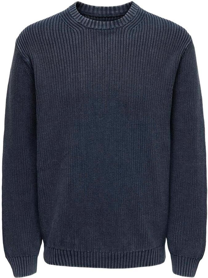 ONLY & SONS katoenen regular fit gebreide trui donkerblauw - Foto 2