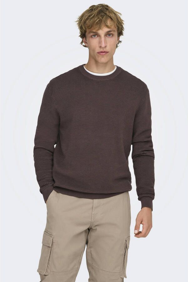 ONLY & SONS katoenen regular fit gebreide trui donkerpaars