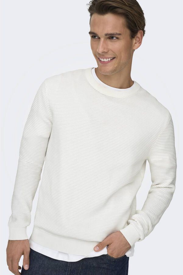 ONLY & SONS katoenen regular fit gebreide trui wit