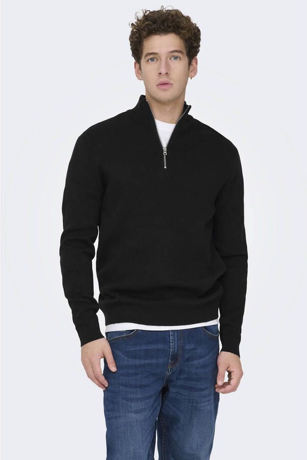 ONLY & SONS katoenen regular fit gebreide trui zwart