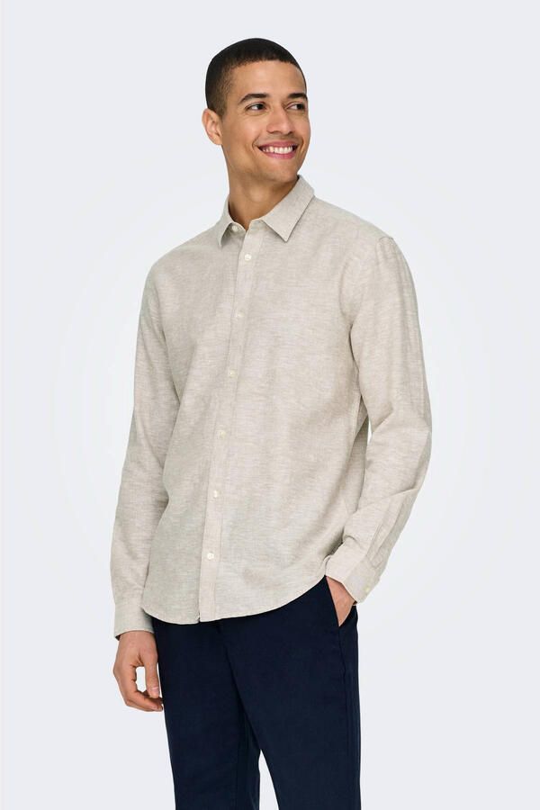 Only & Sons Slim fit vrijetijdsoverhemd van een mix van linnen en katoen model 'CAIDEN'